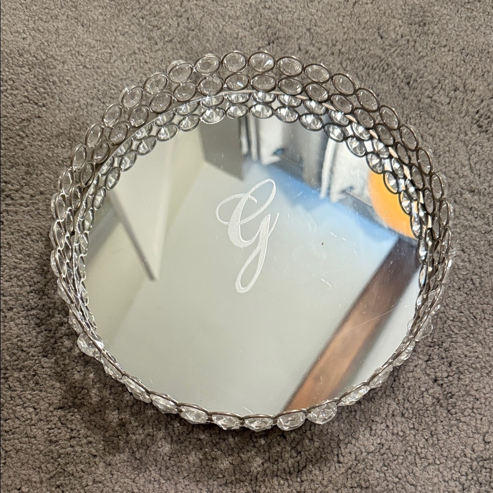 “G” Silver Crystal Mirror Tray